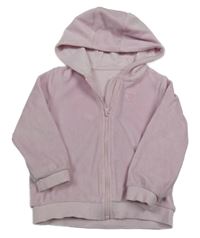 Svetloružová plyšová prepínaci mikina so srdiečkami a kapucňou F&F