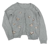 Sivý melírovaný prepínaci sveter s motýlky z flitrů H&M