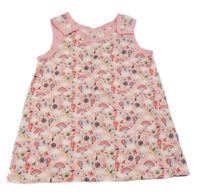 Svetloružové plátenné šaty s obrázkami