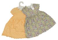 Nové - 2x - Šaty - Světleoranžové, bílé s kytičkami PRIMARK