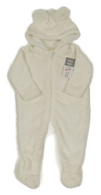 Nové - smotanová plyšová kombinéza s hviezdičkami a kapucňou s uškami PEP&CO