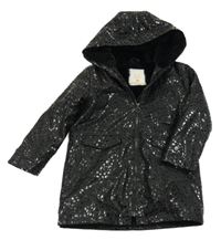 Černý vzorovaný nepromokavý zateplený kabát s kapucí Matalan