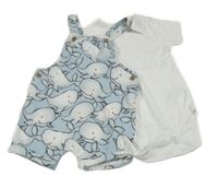 Nové - 2Set - Světlemodré teplákové laclové kraťasy s velrybami + bílé body 