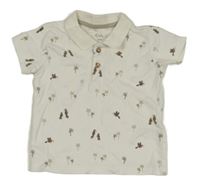 Bílé polo tričko s ptáčky a palmami C&A