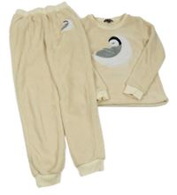 Svetlobéžové plyšové pyžama s tučňáčkem a mesiacom A2Z4 Kids