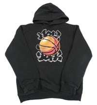 Čierna mikina s loptou a nápismi a vreckom a kapucňou H&M