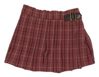 Šedomodro-červeno-bielo-čierne kockované vzorované kraťasy so sukní a přezkou Next