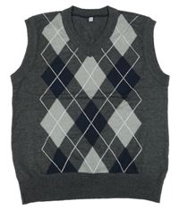 Tmavošedo/tmavomodro-sivá károvaná melírovaná svetrová vesta C&A