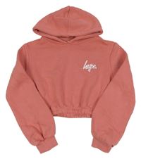 Skořicová tepláková crop mikina s logom a kapucňou hype.