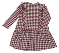 Vínovo-černošedo-smotanové kockované šaty s volánikmi PRIMARK