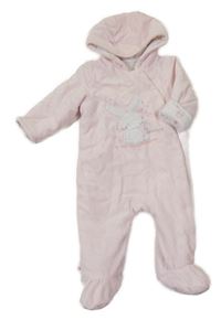 Svetloružová zamatová zateplená kombinéza so zajačikom a kapucňou Mothercare
