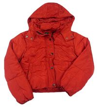 Červená šušťáková zateplená crop bunda s kapucňou New Look