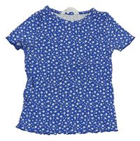 Modré kvetované rebrované tričko H&M