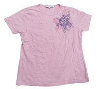 Ružové tričko s kvietkami s kamienkami