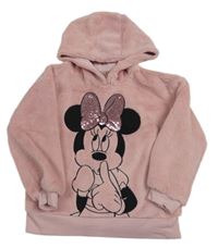 Starorůžová chlupatá mikina s Minnie s flitry a kapucí Primark