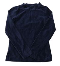 Tmavomodré rebrované zamatové tričko so stojačikom Zeeman