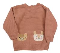 Starorůžový svetr s kapsami se zvířaty Next