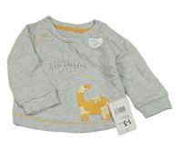 Nové - Šedá melírovaná mikina s dinosaurem Mothercare