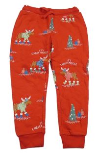 Červené tepláky se stromky a losy M&S