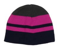 Neónově fuchsiovo-tmavošedo-tmavomodrá funkčná čapica s pruhmi Mountain Warehouse