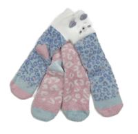 2x chlupaté ponožky - světlemodré vzorované s čumákem + růžové vzorované