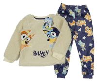 Nové - Béžovo-tmavomodré chlupato/plyšové pyžama s Bluey Nutmeg