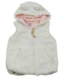 Biela kožušinová podšitá vesta s kapucňou Dopodopo