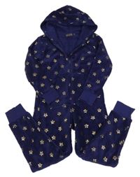 Tmavomodrá chlupatá kombinéza s hvězdami a kapucí
