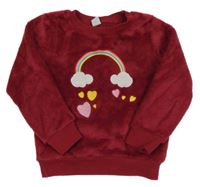 Vínová chlpatá mikina s dúhou a srdiečkami Shein