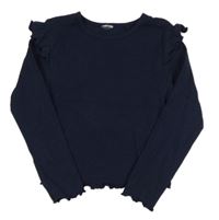 Tmavomodré rebrované tričko s volánikmi