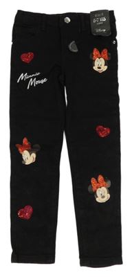 Nové - Černé skinny rifle s Minnie a srdíčky z flitrů Primark