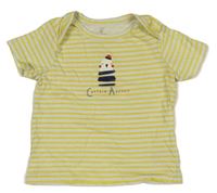 Bielo-žlté pruhované tričko s vtáčikom Mothercare