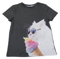 Tmavošedé tričko s kočkou H&M