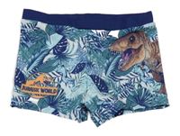 Zeleno-tmavomodré nohavičkové plavky s listy a dinosaurem - Jurský svět