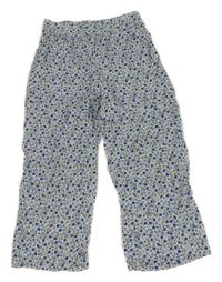 Smetanovo-modré kvetované ľahké culottes nohavice H&M