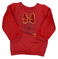 Červená mikina s kožušinovymi rukávy a Minnie Disney + George