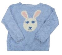 Modrý chlpatý sveter s králikom