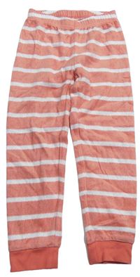 Lososové pruhované zamatové pyžamové nohavice Pocopiano