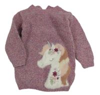 Růžovo-fialové melírované svetrové šaty s jednorožcem Primark