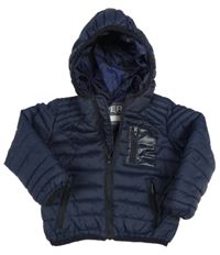 Tmavomodrá šušťáková prešívaná zateplená bunda s vreckom a kapucňou River Island
