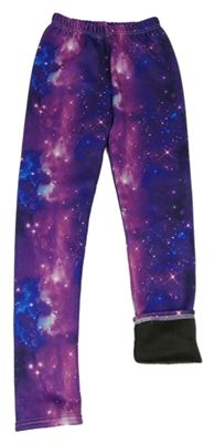 Fialovo-ružové vzorované zateplené legíny