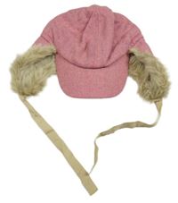 Růžová vlněná zateplená kšiltovka/beranice 