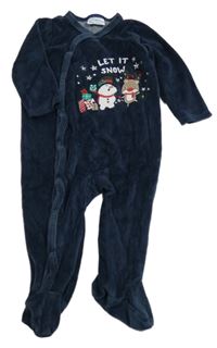 Tmavomodrý zamatový overal s vánočním obrázkom Pep&Co