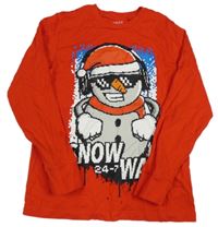 Červené pyžamové tričko so sněhulákem Next