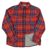 Červeno-farebná kockovaná podšitá flanelová košeľa Next