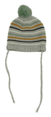 Šedo-zelená pruhovaná pletená čepice s bambulí Ergee