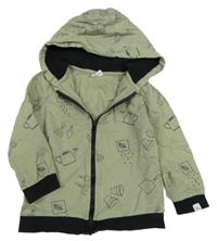 Kaki-čierna prepínaci mikina s obrázkami a kapucňou