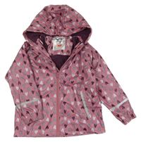 Staroružová nepromokavá jarná bunda so srdiečkami a kapucňou Lupilu