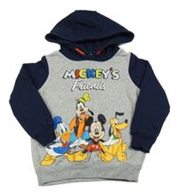 Sivo-tmavomodrá mikina s Mickeym a kamarády a kapucňou Tu