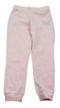 Svetloružové zamatové tepláky s motýlkom Primark